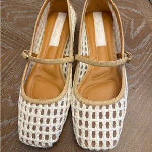 Franco Sarto Women's White and Tan Woven MaryJane  Shoes
